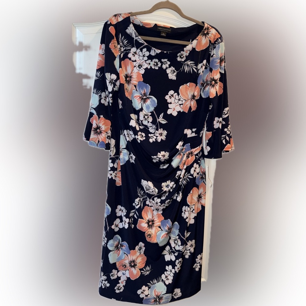 Black and Orange Sheath Dress with Bishop Sleeves for Wedding Guest